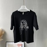 2021 Summer Abstract Character T-shirts Women Cotton Tops Tee Short Sleeve Printing