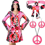Halloween 70S Hippie Disco Festive Dress Turban + Print Dress
