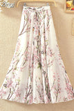 Women Summer Long 2023 Spring Ladies Floral Print High Waist Elegant Sweet Casual Chiffon Skirts Beach Faldas
