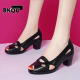 Summer New Fashion Hot Sale Ladies High Heel Sandals One Word Buckle Fish Mouth High Heels Women Sandals Size