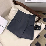 Women Shorts Skirts Korean Irregular A Line Wide Leg Shorts Office Lady Elegant High Waist Solid Casual Suit Short