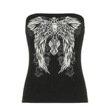 Millennial Hottie Dark Retro Wing Printed Color-Repair Basic Tset 2025 Women's
