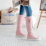 Warm Plush Knee High Boots Women Comfy Flat Heel Snow Boots Slip On Platform Woman Long Boots Shoes Black Pink White