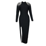 Dress Women Summer Autumn Winter Long Sleeve Beading Backless Maxi Dress Elegant Sexy Party Club