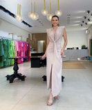 Zingj 2023 New Sexy V-Neck Fashion Bundle Waist Pleated Temperament Dress-Outfit