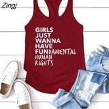 Feminism Tank Tops Girls Just Wanna Have Fundamental Human Rights Letter Print Sleeveless Tops Tank Women Summer