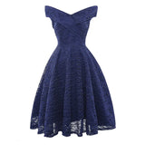 Women Vintage Lace Dress Red Black Green Slash Neck Tulle Midi Chic Retro Gothic 50s Jurken Swing Party