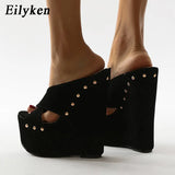 2023 New Summer Women Peep Toe Platform Wedges Slippers Sandals Fashion Ultra High Heels Female Shoes Pumps Size