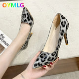 Women's shoes autumn 2021 new sexy leopard print pointed toe shallow mouth stiletto single shoes patent leather fashion
