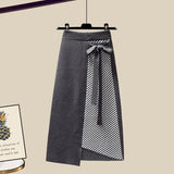 Lazy Sweater Two Piece set Women Sweet Heart-shaped beaded Pullover Jumper Top + Irregular Striped Skirt Knit 2PCS