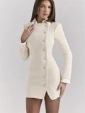 Plaid Buttoned Collar Long Sleeve Mini Dress-Outfit