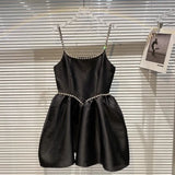 2022 Summer Women White Sling Diamond Dress Round Neck Sleeveless New Arrivals Lady Sexy Backless Fashion