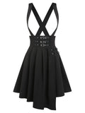High Waisted Midi Skirts Buckled High Low Suspender Skirt Black Color Short Dress For