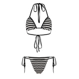 Style Sexy Striped Bikini Set Hottie Hanging Neck Vest + Shorts Two
