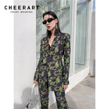 Spring 2022 Fashion Women Two Piece Blazer Set Backless Floral Elegant Stylish Pant Suits Matching Outfits