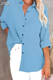 Shirt Women Fashion Pocket Long Sleeve Button Up Shirt Elegant Female Loose Office Top Spring Solid Color Blouse