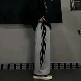 straight print women's pants Korean version ins elastic waist loose wide-leg mopping pants street hip-hop ulzzang