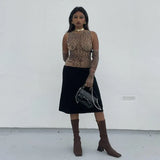 Mesh Letter Print Sleeveless Top With Gloves-Outfit