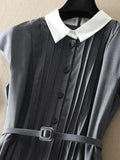 Ladies Elegant Pleated Dresses Summer 2023 Fashion New Polo Collar High Waist A-line Dresses For Women Vestido De