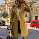Wool Blends Women Long Coats Trench Notch Collar Double Breasted Vintage Elegant Lady Large 3XL Jackets Winter