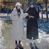 Solid Color Long Straight Winter Coat Casual Women Parkas Clothes Hooded Stylish Winter Jacket Female