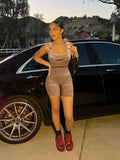 Knitted Mesh Patchwork Rompers Women Sleeveless Trend Spaghetti Strap Skinny Elastic Chic Playsuits Female