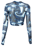 Mesh Long Sleeve Marble Print Crop Top- Outfit