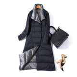 Plus Size Women Double Sided Down Long Jacket White Duck Down Coat Winter Double Breasted Warm Parkas Snow