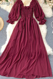 Beach Chiffon Long Dress Elegant Solid Lantern Sleeve High Waist Women Maxi Dress Party Club Ladies Vestidos 2023