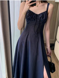 Elegant Sleeveless A Line Midi Dress Summer New Women Sexy Strap Lace Up Holiday Party Vestidos Female One Piece