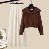 Winter Thick Knit Two Piece Sets Women Outfits Ladies Elegant Twist Knitted Sweater And Wide Leg Pant Sets Women