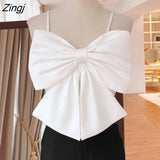 2023 New Women Fashion Slim Fit Solid Color Strapless Sleeveless Patchwork Bow Backless Sling Top And Autumn