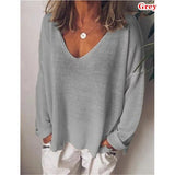 V-neck Pullover Cotton Solid Color Long Sleeve Women's