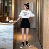 5Xl Summer Shorts Skirts Women Elastic High Waist Casual Wide Leg Shorts Korean A Line Loose Mini Skirt Black Short