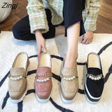 ladies flip comfortable rubber platform shoes ladies casual round toe flat loafers flat autumn suede women's