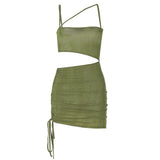 2000s Aesthetics Drawstring Green Cut Out Dresses Fashion Sexy Hollow Out Spaghetti Strap Short Dresses Summer