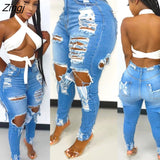 Women Jeans Pants Hollow Out Ripped Bodycon Skinny Streetwear Clothes For Women