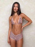 Style Sexy Striped Bikini Set Hottie Hanging Neck Vest + Shorts Two
