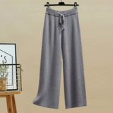Winter Knitwear Two Piece Sets For Women Outfits Korean Casual Striped Knitted Sweater And Wide Leg Knitting Pants