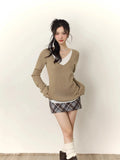 New Autumn Winter Korean Style Knitted Sweater Chic Sexy Women Fake Two Pieces V-Neck Long Sleeve
