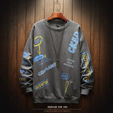 Trendy Men Sweatshirt Stitching Loose Top Big Long-Sleeved Sweatshirt Round Neck Sweatshirt