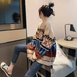 Japanese Vintage Print Sweet Knitted Sweater Women Harajuku Autumn Winter Lazy Wind Y2k Pullovers Korean Preppy Style