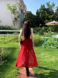 Red Ruffle Midi Dress-Outfit