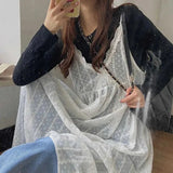 Sweet Fairy Dress Women Vintage Elegant Lace Sheer Spaghetti Strap Midi Dresses Summer Y2K Baggy See Through Sundress