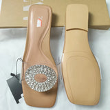 ZARZ Woman 2022 Shoes Flat Summer Rhinestones Transparent PVC Square Toe Sexy Outer Wear Muller Sandals And Slippers Women