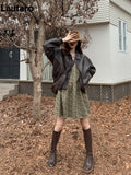 Spring Autumn Oversized Casual Waterproof Coffe Soft Pu Leather Jacket Women with Drop Shoulder Long Sleeve Fashion