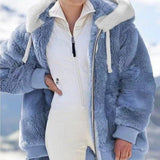 new autumn and winter loose plush zipper hooded jacket