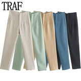 Women's Pants Beige Pencil High Waist Pants For Women Office Casual Elegant Woman Trousers Fashion Streetwear Summer