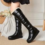 Winter Plush Warm Women Boots Comfortable Flat Knee High Boots Zipper Snow Boots Woman's Black White Pink Big Size 41 42