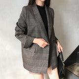 2023 Plaid Double Breasted Pockets Formal Jackets Checkered Winter Spring Women's Blazers Outerwear
